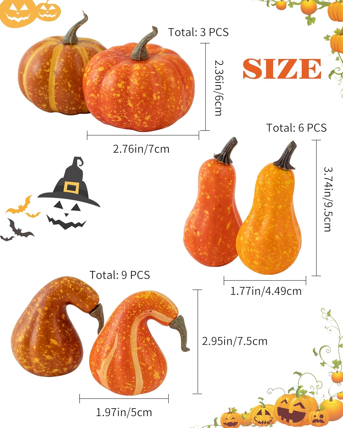 DuHouse 18 Pcs Artificial Fruit Fake Mini Pumpkins for Halloween Thanksgiving Fall Home Decor Party Decoration