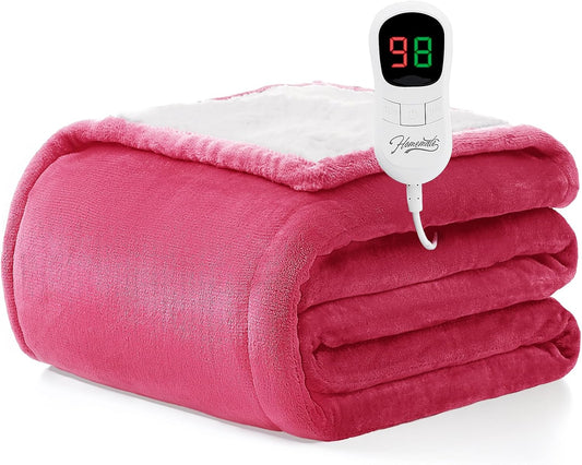 Homemate Electric Heated Blanket Twin Size - 62"x84" Heating Blanket Twin Size 1/2/4/6/8 Hours Auto-Off 10 Heat Level Over-Heat Protection Flannel Sherpa ETL Certification