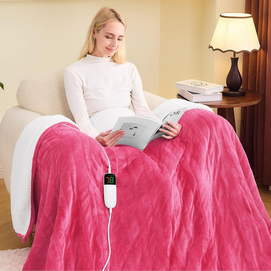 greenoak Heated Blanket Electric Twin 62"X84", Heating Blanket with 10 Heat Levels 1/2/4/6/8 Hours Auto-Off Overheat Protection, Flannel Sherpa Soft Warm Heater, ETL Certified Coral Pink