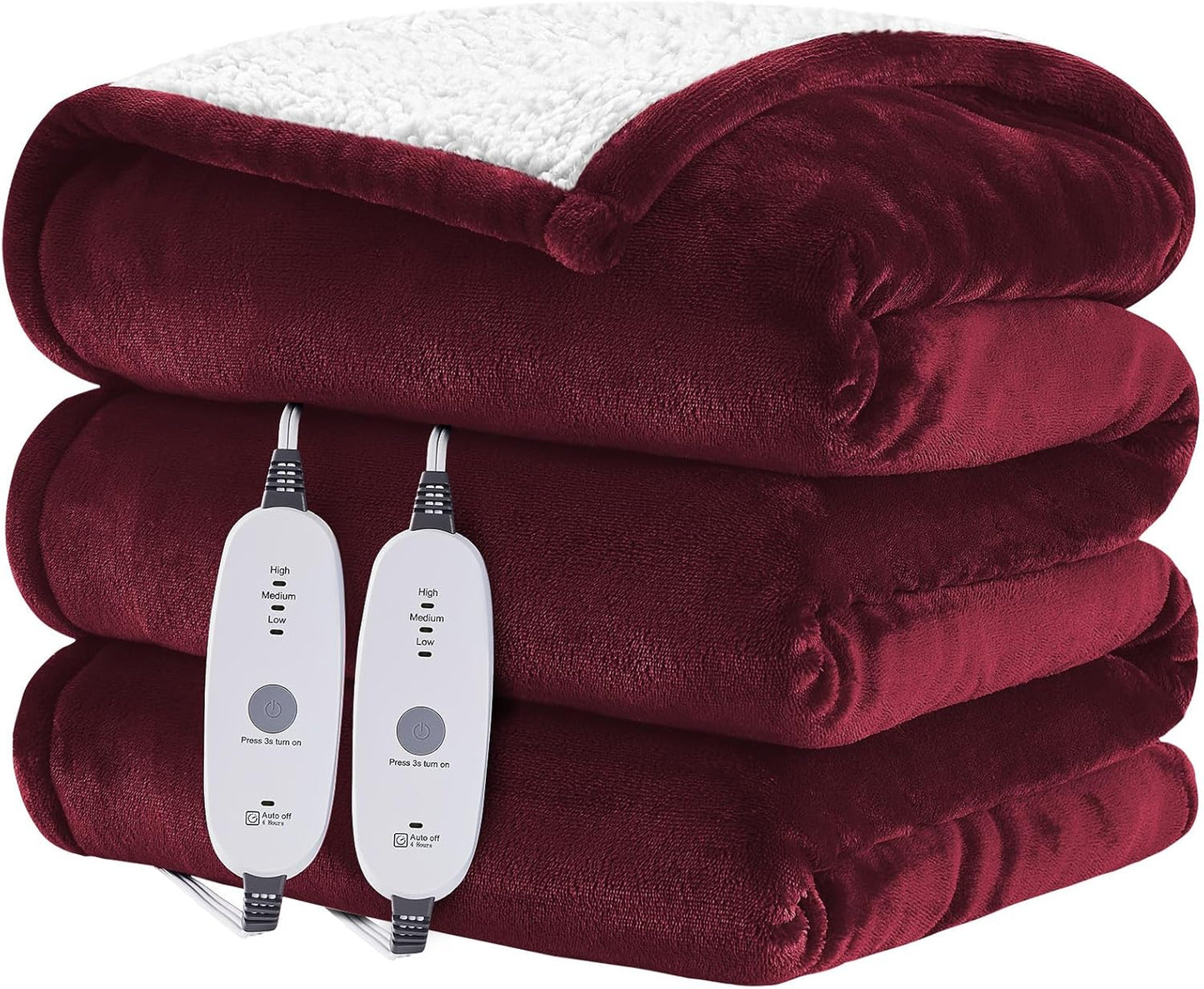HYLEORY Heated Throw Blanket Flannel Electric Blanket Throw with 4 hrs Timer Auto-Off & 3 Heating Levels Sherpa Heated Blankets with Overheating Protection,84"x90",Red