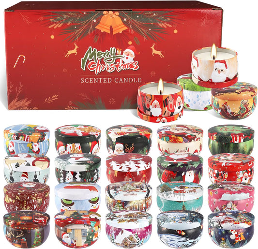 24 Packs Christmas Scented Candles Gift- Aromatherapy Candle-2.5oz Soy Wax-Long Lasting Burn time, Christmas Thanksgiving Gifts, Home Decor