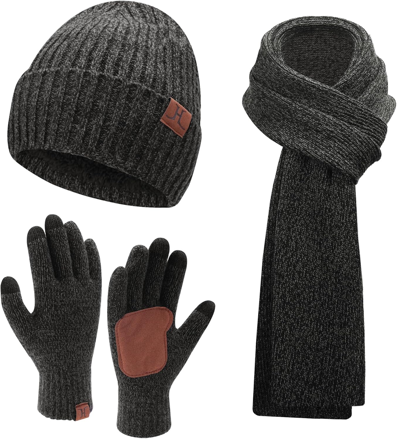 FZ FANTASTIC ZONE Mens Winter Knit Hat Beanie Long Neck Scarf Touchscreen Gloves Set Fleece Skull Caps Gifts for Men Women