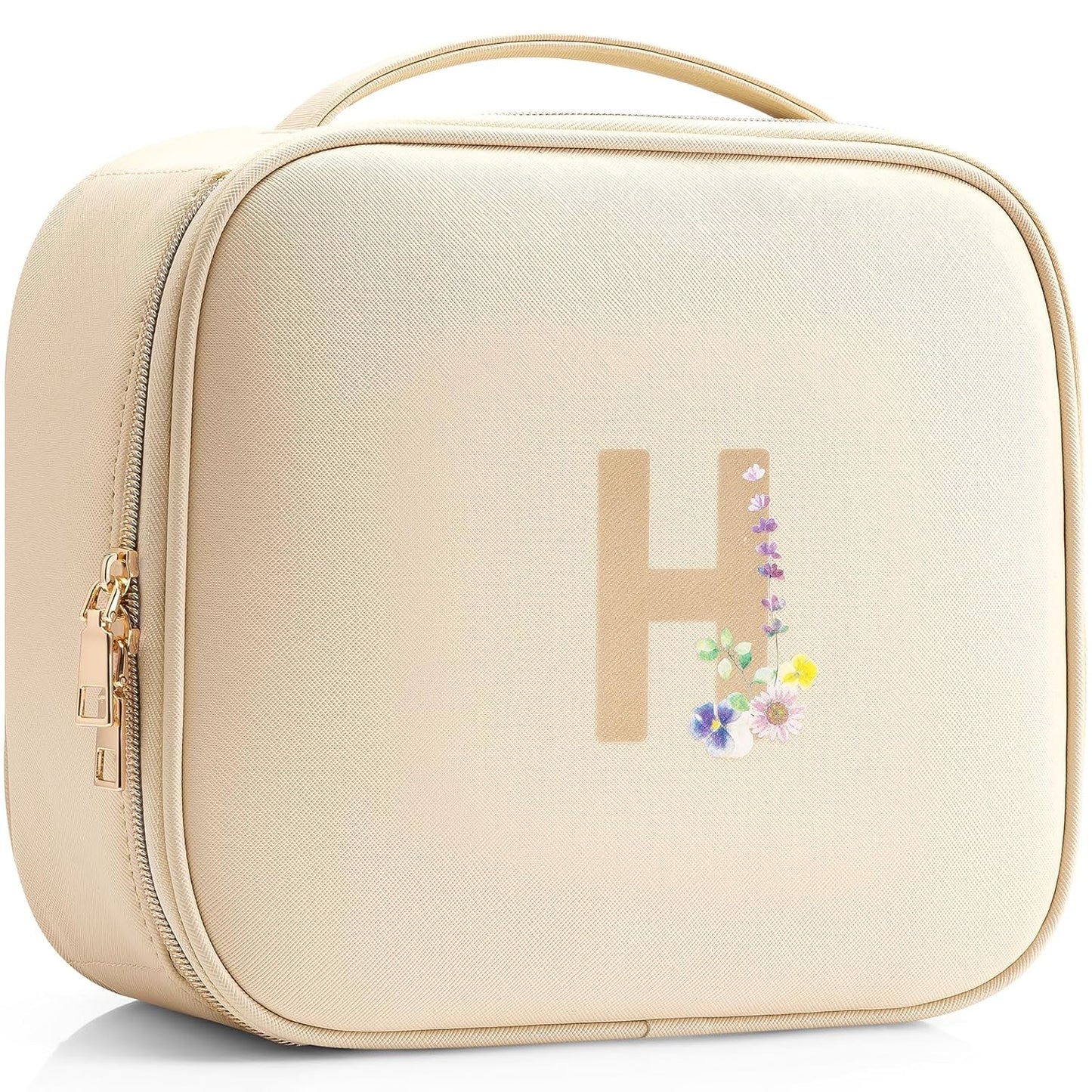 Vlando Personalized Birthday Gift,Travel Makeup Case Bag with Zipper,Bridesmaid Gifts for Wedding Day, Teen Girl Trendy Stuff(Letter H)