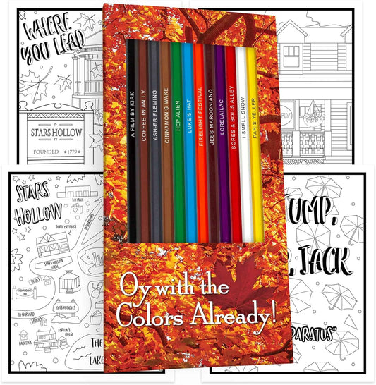 Oy with the Colors Already, Colored Pencils and Coloring Pages for Gilmore Girls Fans - 12 Parody Pencils with Foil-Stamped Names- 5 Gilmore Girls-Themed Coloring Pages