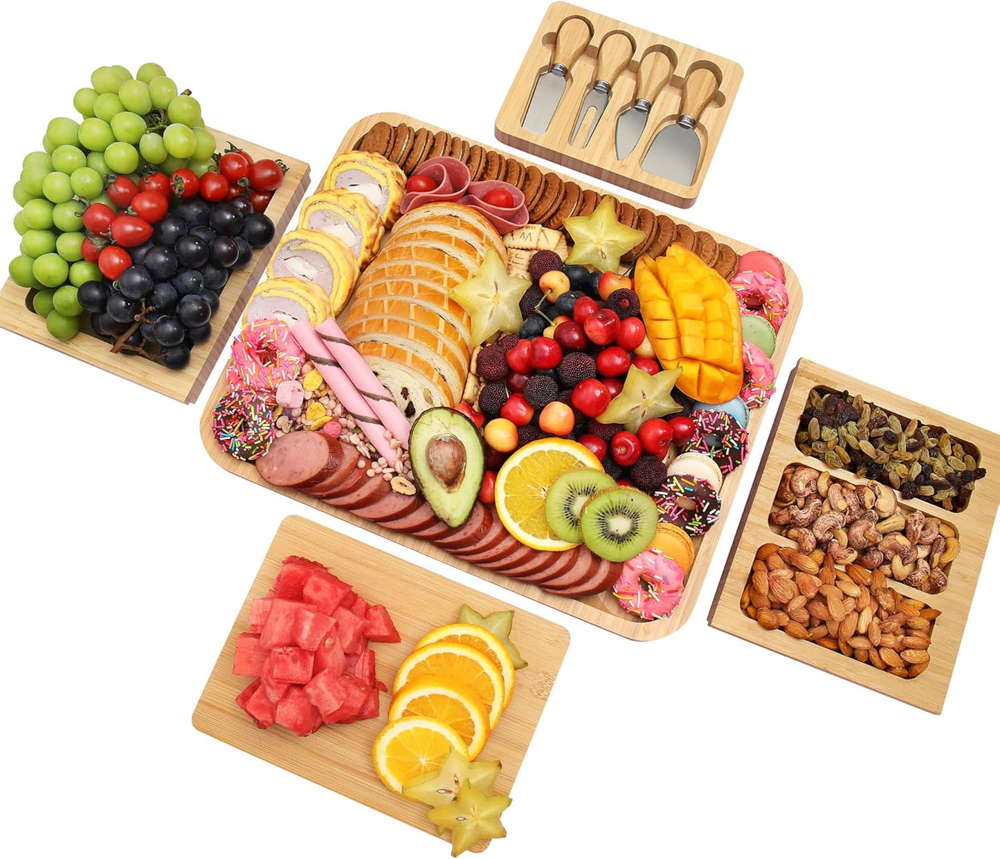 Charcuterie Board Cheese Tray Set with Stainless Steel Knives, Slates and Bowls. Gift for Housewarming, Wedding Couple, Bridal Shower (CB002)