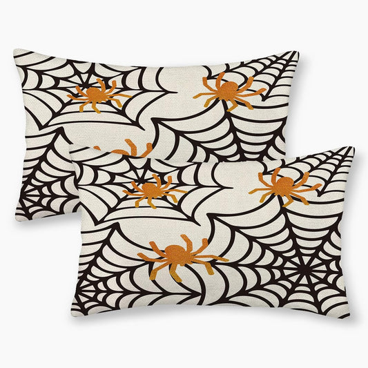Black Spider Web Pillow Covers 12x20 inches Set of 2 Halloween Decorative Throw Pillow Covers Halloween Decor Spider Farmhouse Linen Cushion Case for Home Sofa Couch Outdoor Decoration