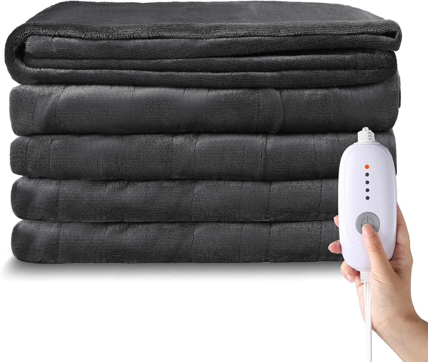 Heated Blanket Electric Throw 50''x60'', 3 Hour Auto Shut-Off 5 Heating Levels Small Warm Soft Flannel Electric Blanket Machine Washable - Dark Grey