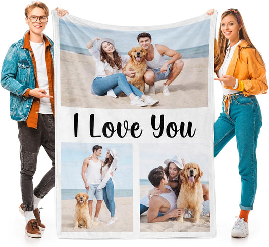 Personalized Photo Blankets, Customized Blankets with Pictures, Fleece Throw Blanket, 30x40 inches, Lightweight, Durable, Machine Wash, Unisex, Christmas Theme