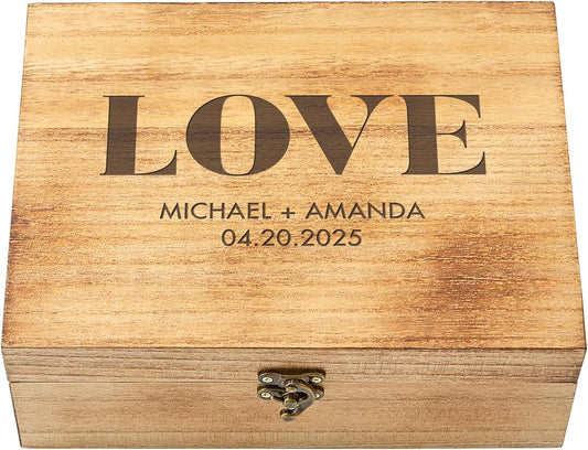 Let's Make Memories Personalized Wooden Keepsake Box With Hinged Lid - Wood Memento Box - Decorative Storage - Home Decor - For Couples, Wedding, Newlyweds - Laser Engraved - Big Love
