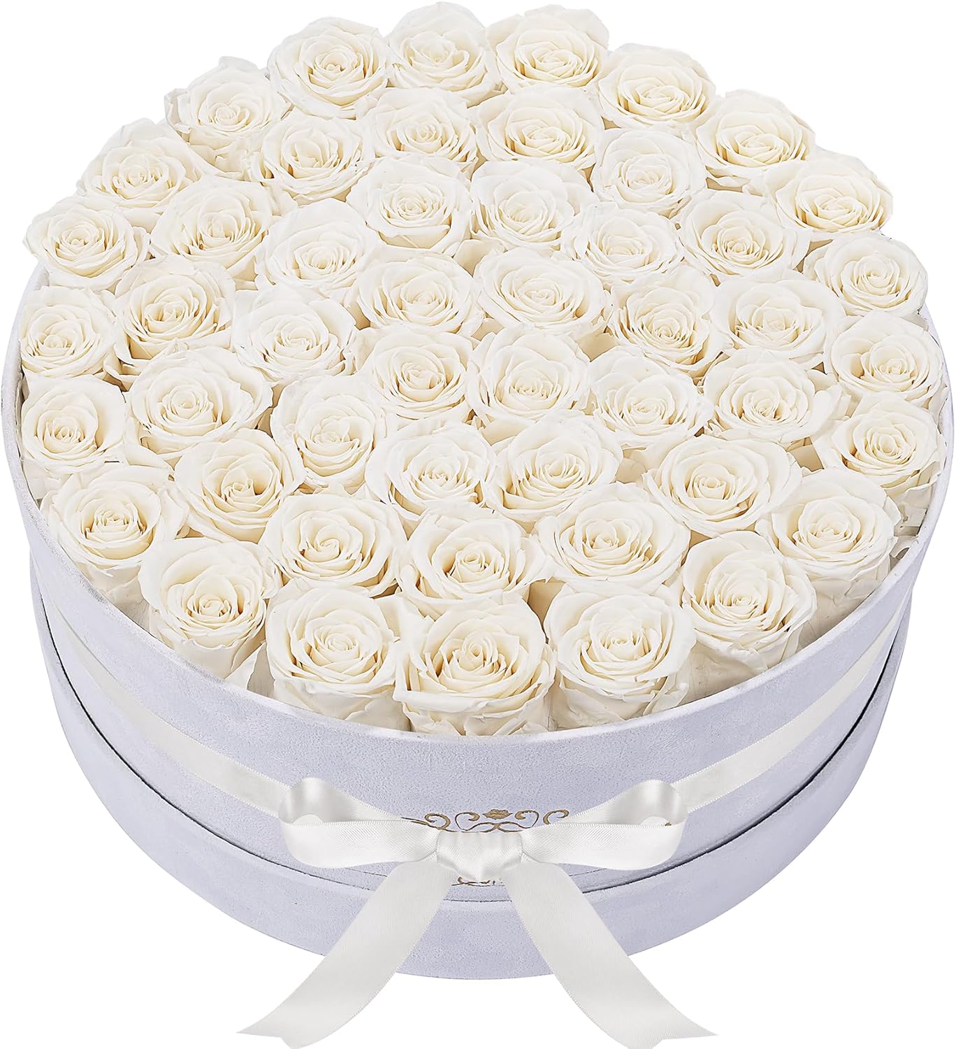 50 Piece Roses in a Velvet Box, Flowers for Delivery, Presereved Flowers Birthday Gifts for Women Mom and Wife (Off-White)