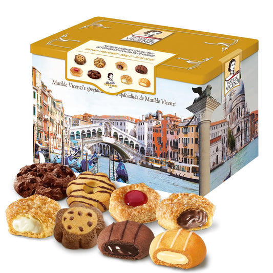 Matilde Vicenzi Venezia Cookie Tin - Italian Pastries & Bakery Cookies in Individually Wrapped Trays - Bakery Dessert for Gifting - Assorted Cookies in Italian Design Gift Tin 32.5oz (920g)