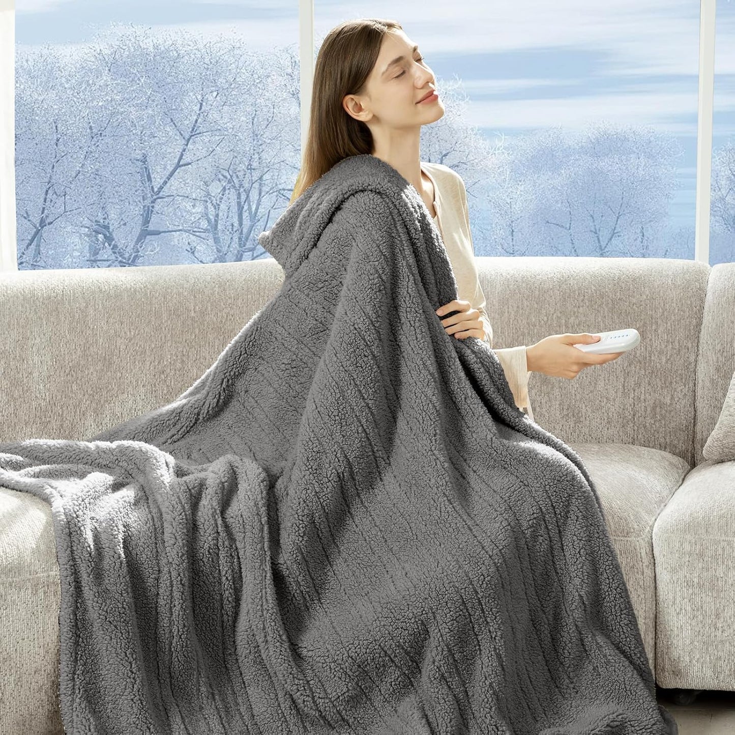 Heated Throw Blanket 50"X60"- Soft Double Sided Sherpa Electric Throw Blanket with 5 Heatings Levels & 4 hrs Auto Shut Off, Overheat Protection & ETL Certified, Gift for Women(Grey)