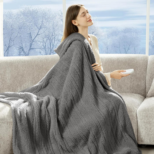 Heated Throw Blanket 50"X60"- Soft Double Sided Sherpa Electric Throw Blanket with 5 Heatings Levels & 4 hrs Auto Shut Off, Overheat Protection & ETL Certified, Gift for Women(Grey)