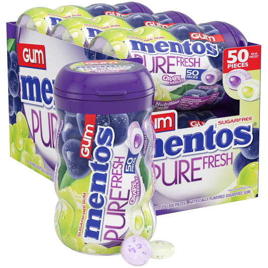 Mentos Pure Fresh Sugar-Free Chewing Gum with Xylitol, Grape Medley, 50 Piece Bottle (Bulk Pack of 6)