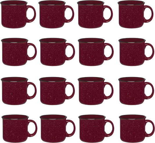 Set of 16 Ceramic Campfire Mugs – 15 Oz, Maroon – Coffee & Tea Cups for Home, Work, Travel, Camping – Customizable, Great for DIY, Events, Companies