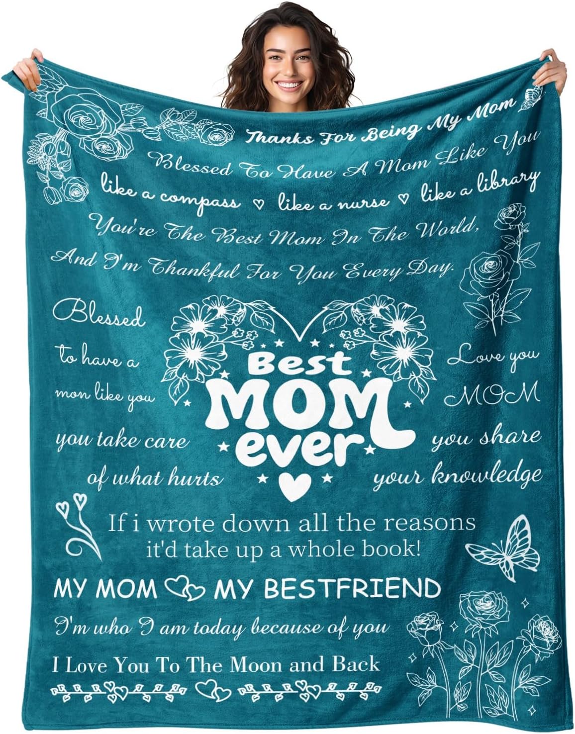 Birthday Gifts for Mom from Daughter Son - Christmas Blanket Gifts for Mom - Best Moms Ever Present - Mothers Day Valentines Day Presents for Mother - to My Mom‘s Blanket 50"x60" Blue