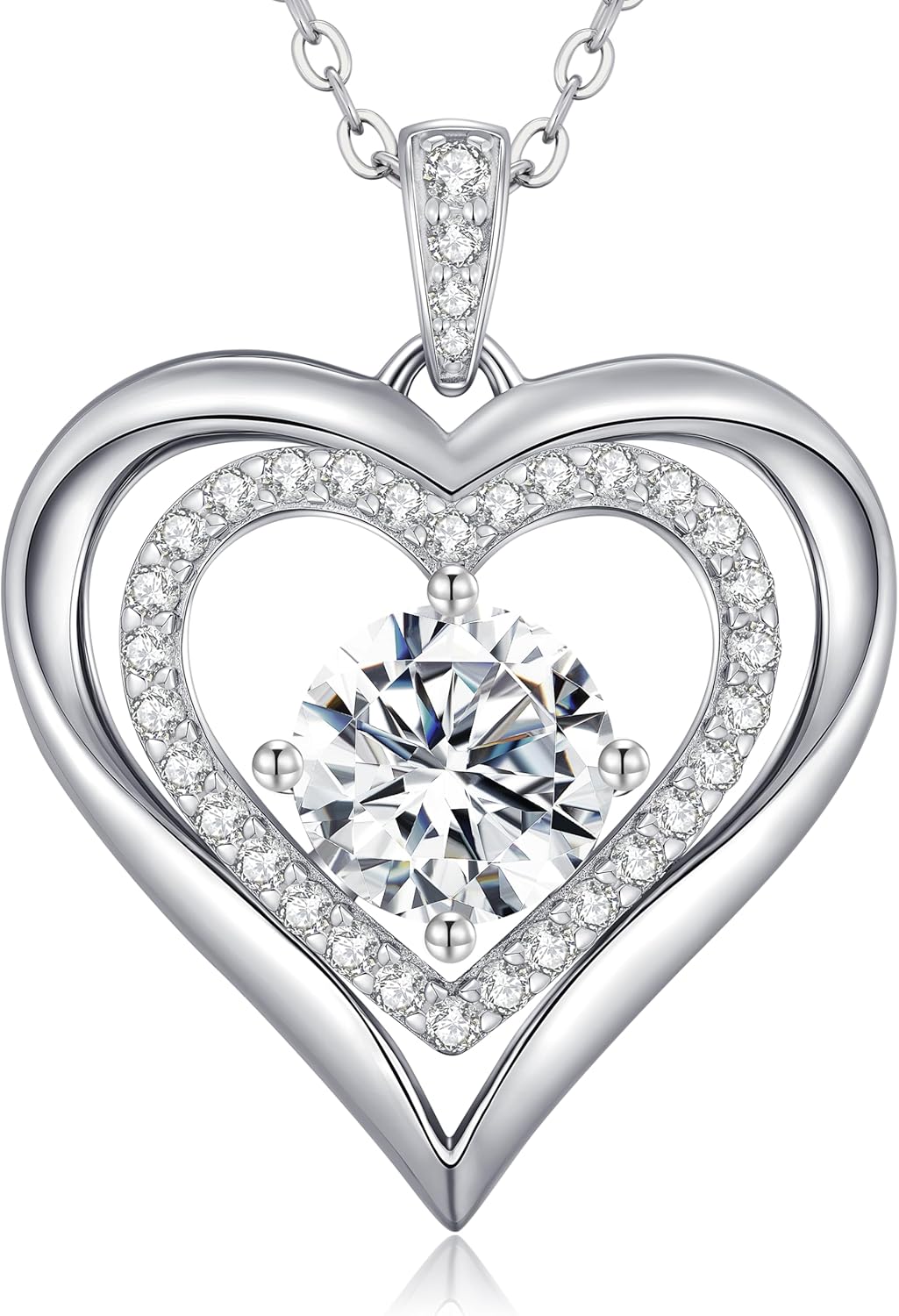 Moissanite Heart Pendant Necklaces for Women, 925 Sterling Silver Gold Plating Lab-Created Gem Necklace Engraved with 'I LOVE YOU', Ideal Anniversary Birthday Christmas Valentine Engagements Mothers Day Jewelry Gifts for Mom Wife Girlfriend Daughter Her