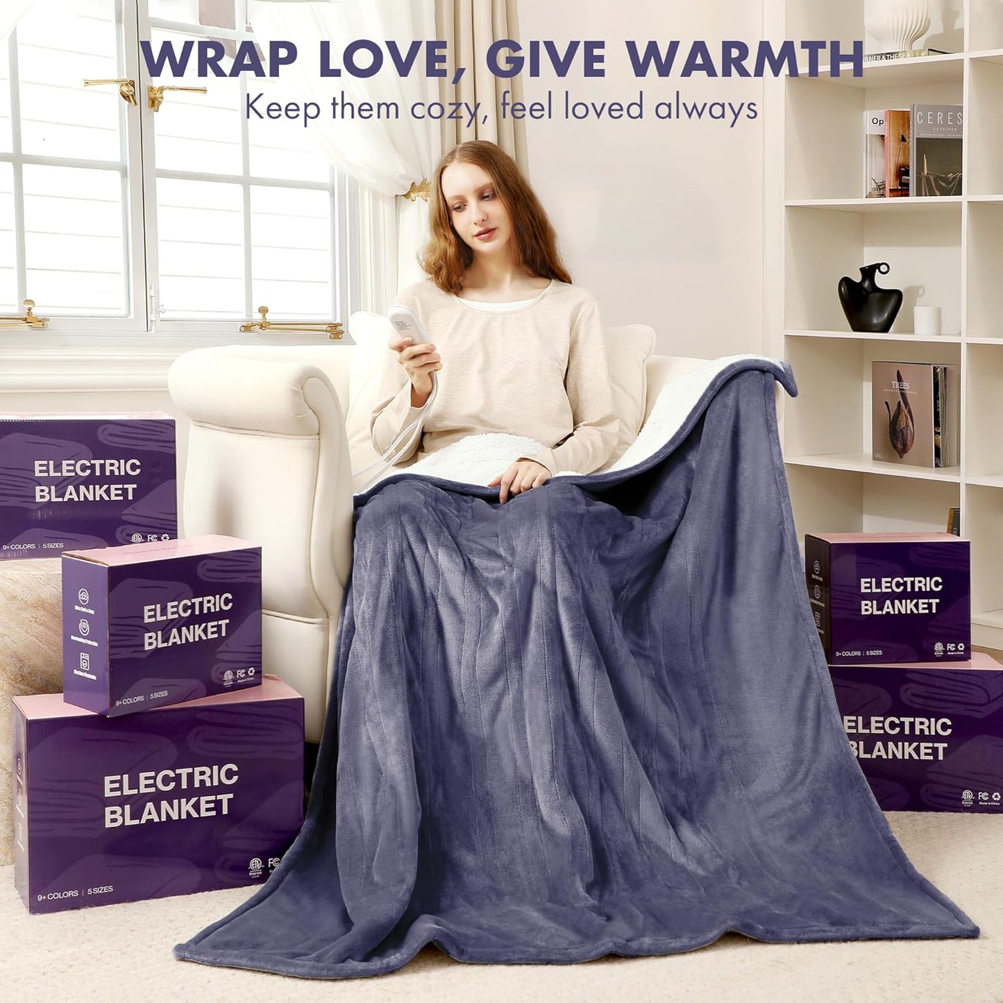 Heated Blanket Twin Size 62" x 84" - Soft Cozy Flannel Sherpa Electric Blanket Twin with 5 Heating Levels & 10 Hours Auto Off, Machine Washable and Ideal Gift for Grandma (Ash Violet)