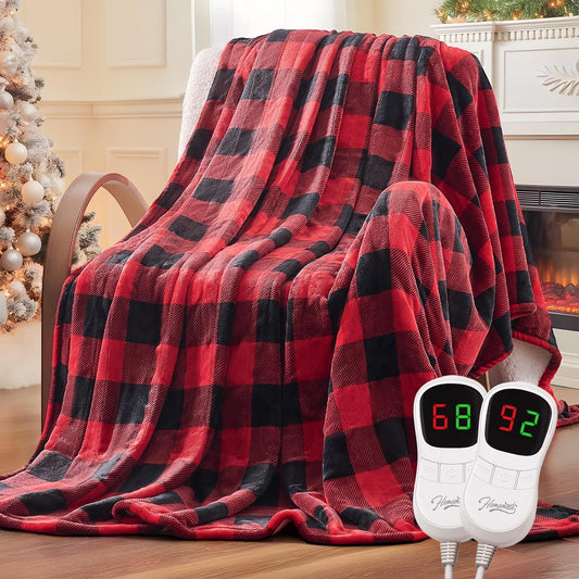 Homemate Electric Blanket Heated King Size - 100“x90“ Ultra Soft Cozy Flannel Heating Blanket with 10 Fast Heat Levels 8 Hours Auto Off Over-Heated Protection ETL Certification Keep Warm in Home