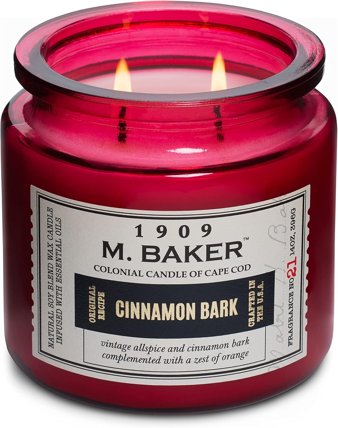 Colonial Candle Cinnamon Bark Scented Jar Candle | 2-Wick Natural Soy Blend Wax Candle for Home | Relaxing Aromatherapy Candle Infused with Essential Oils | M. Baker Apothecary Glass Jar Candle