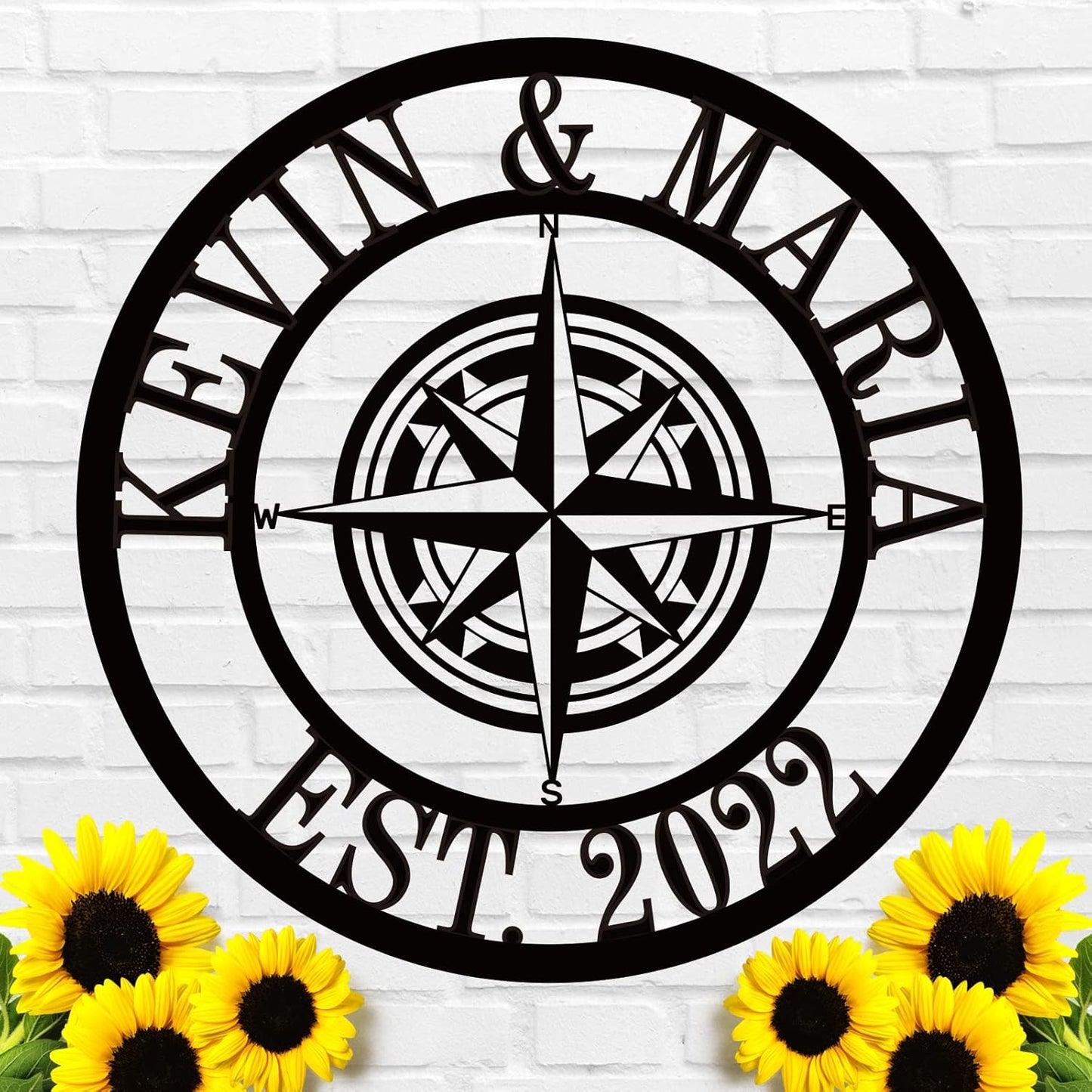 Metal Name Signs Personalized, Compass Metal Sign, Nautical Compass GPS Coordinates Metal Sign with Last Name Date, Personalized Wall Decor, Personalized Wedding Gift