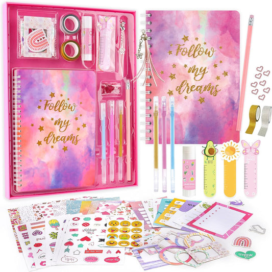 VERTOY DIY Journal Kit for Girls - Journaling Toys Set for Teen Kids, Art Crafts Scrapbook Diary Supplies Set, Ideal Gifts for 8 9 10 11 12 13 14 Year Old Teens