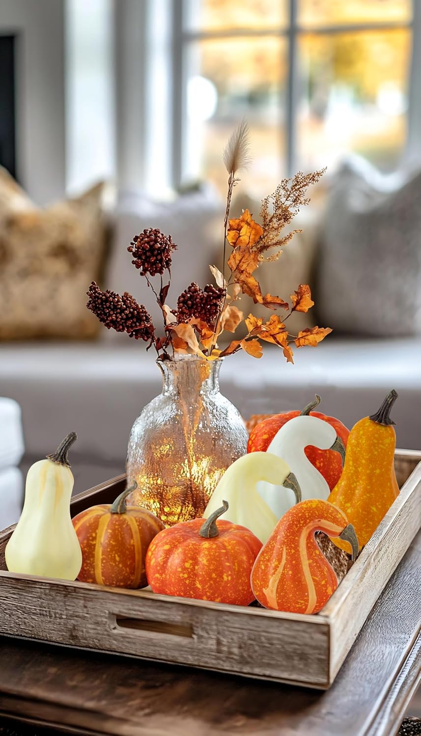 DuHouse 18 Pcs Artificial Fruit Fake Mini Pumpkins for Halloween Thanksgiving Fall Home Decor Party Decoration