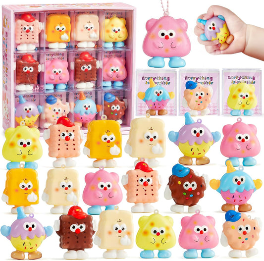 Winrayk Biscuit Squishy Toys Party Favors for Kids, 24Pcs Mochi Squishy Fidget Toys Bulk, Kawaii Stress Relief Birthday Goodie Bag Stuffer Boy Girls Pinata Filler Classroom Prize Easter Basket Stuffer