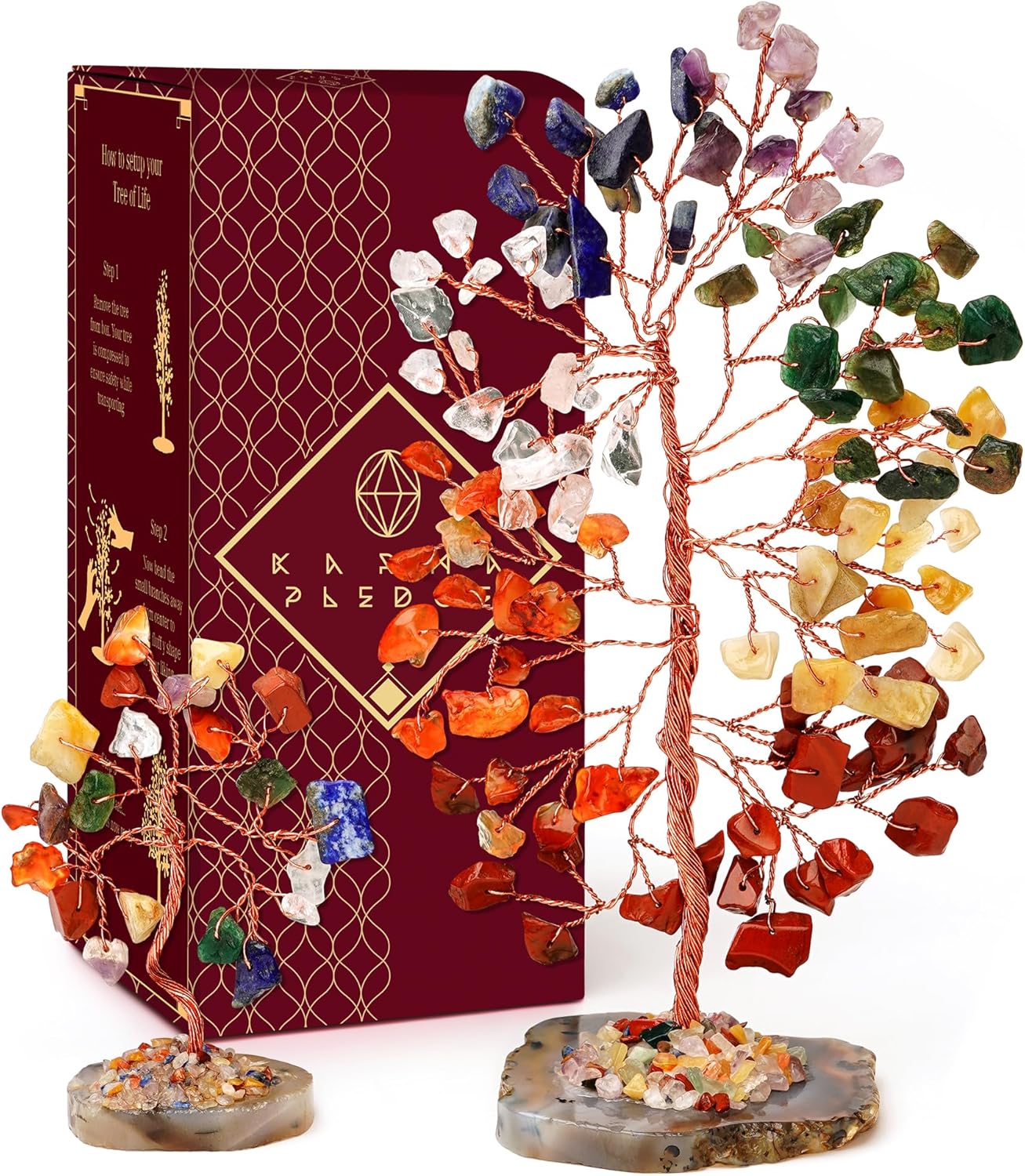 Crystal Tree for Positive Energy, 7 Chakra Tree of Life Healing Crystals & Stones, Money Bonsai Trees Pack of 2, Feng Shui Décor for Home and Office Desk Decoration, Good Luck Gifts for Women & Men