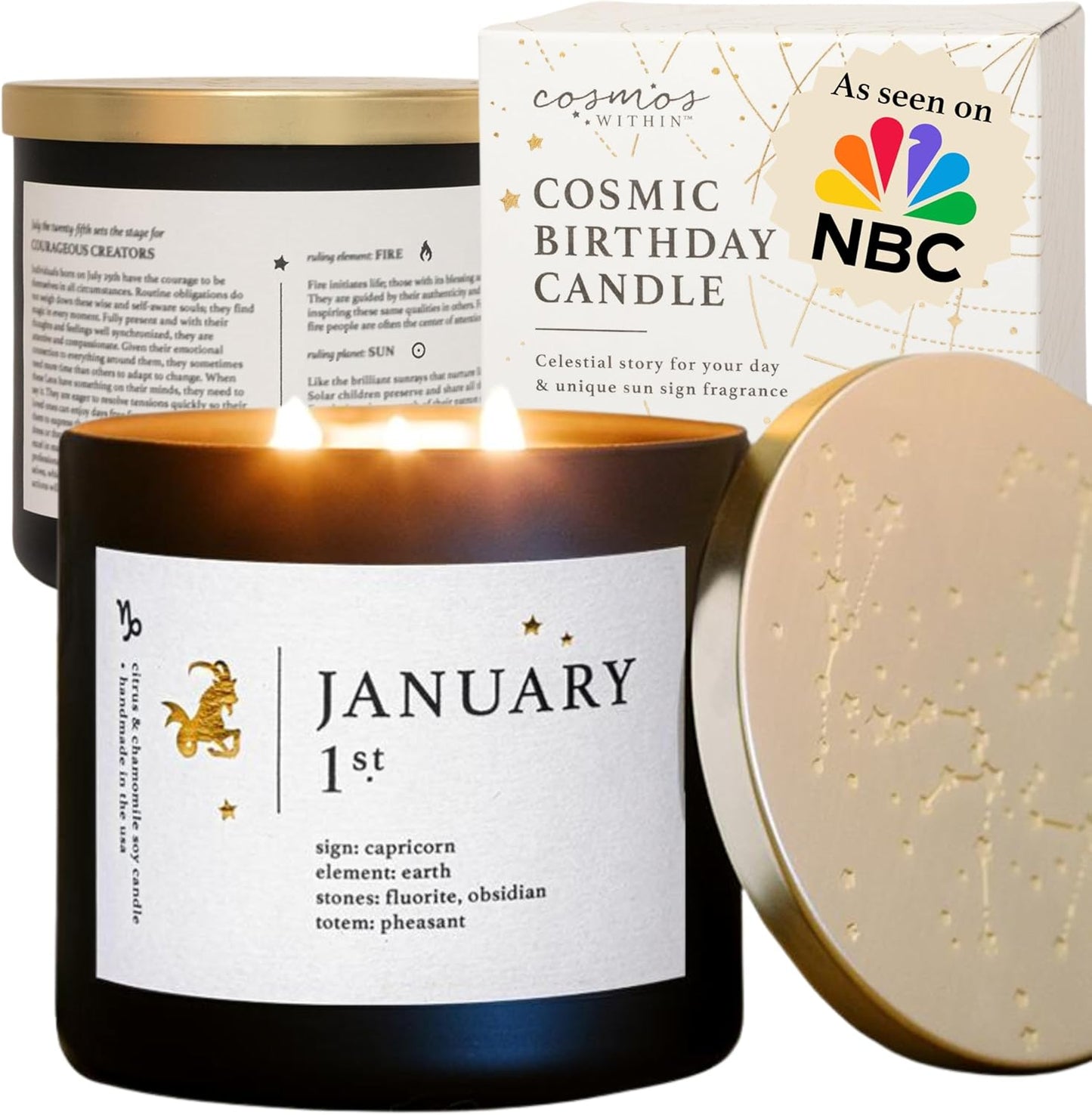 January 1st Personalized Zodiac Candle | Inspirational Astrology Reading and Daily Affirmation for Your Birthdate | Handmade Capricorn Candles | Astrology Birthday Gifts for Women
