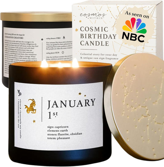 January 1st Personalized Zodiac Candle | Inspirational Astrology Reading and Daily Affirmation for Your Birthdate | Handmade Capricorn Candles | Astrology Birthday Gifts for Women