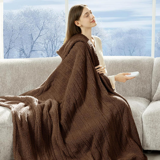 Heated Throw Blanket 50"X60"- Soft Double Sided Sherpa Electric Throw Blanket with 5 Heatings Levels & 4 hrs Auto Shut Off, Overheat Protection & ETL Certified, Gift for Women(Brown)