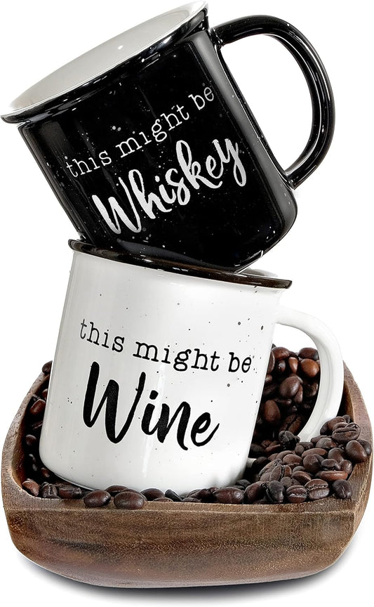 MAINEVENT This Might Be Whiskey This Might Be Wine Mugs Set of 2, Couples Coffee Mugs Set w/Quote, Funny Coffee Mug Set