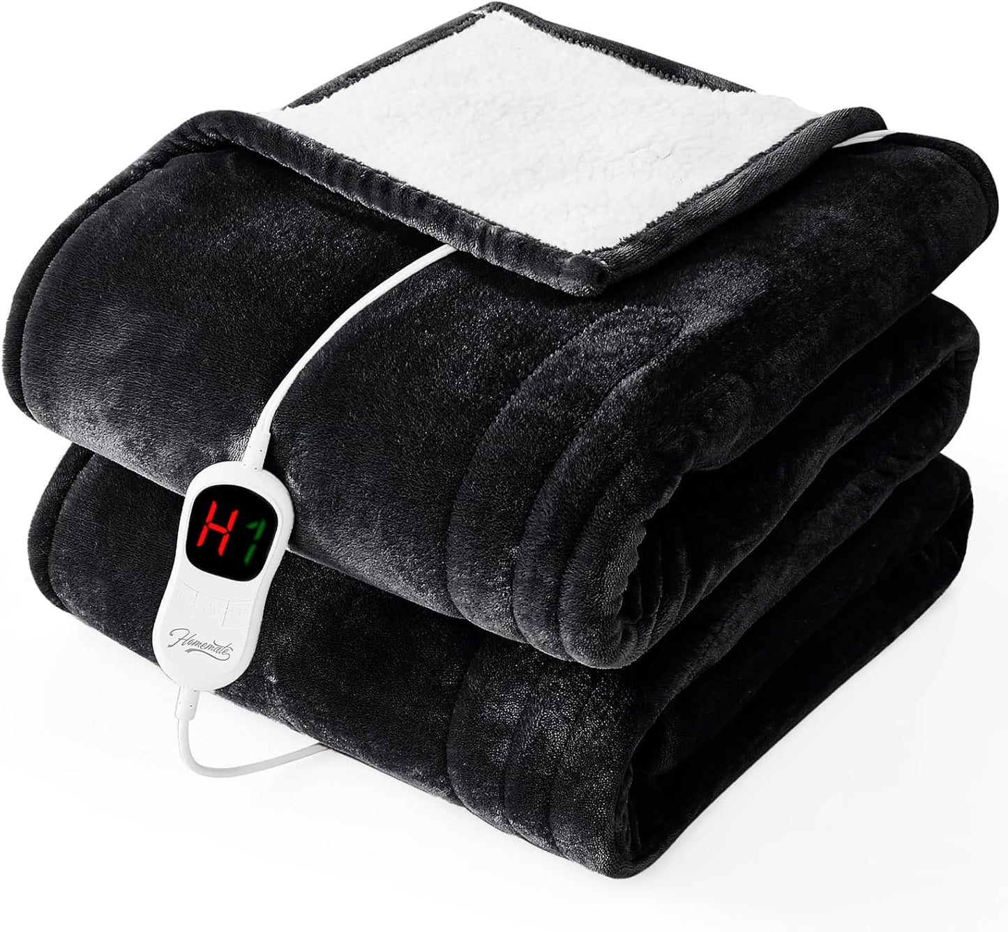 Homemate Electric Heated Blanket Full Size - 72"x84" Heated Bed Blanket Throw with 10 Heating Levels 8 Hours Auto Off Fast Heating Over-Heat Protection-Ultra Soft Flannel ETL Certified, Black