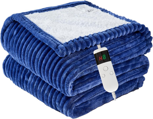 Heated Blanket Electric Throw, Soft Flannel Heating Blanket with 8 Hours Auto Off 10 Fast Heating Levels Machine Washable Sherpa Heated Blanket with Overheating Protection