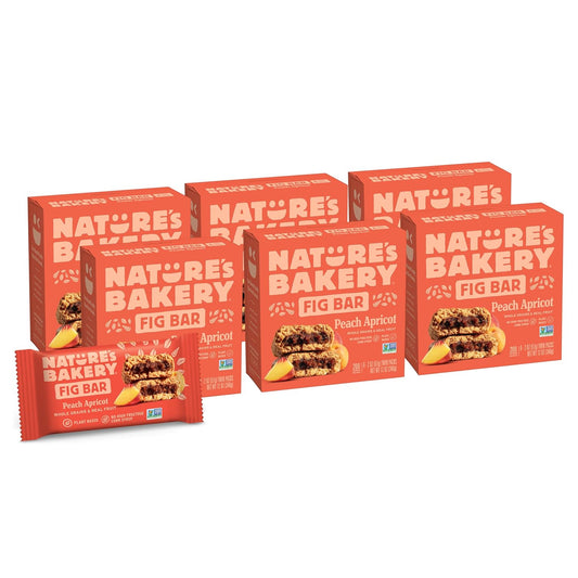 Nature's Bakery Whole Wheat Fig Bars, Peach Apricot, Real Fruit, Vegan, Non-GMO, Snack bar, 6 Count (Pack of 6)