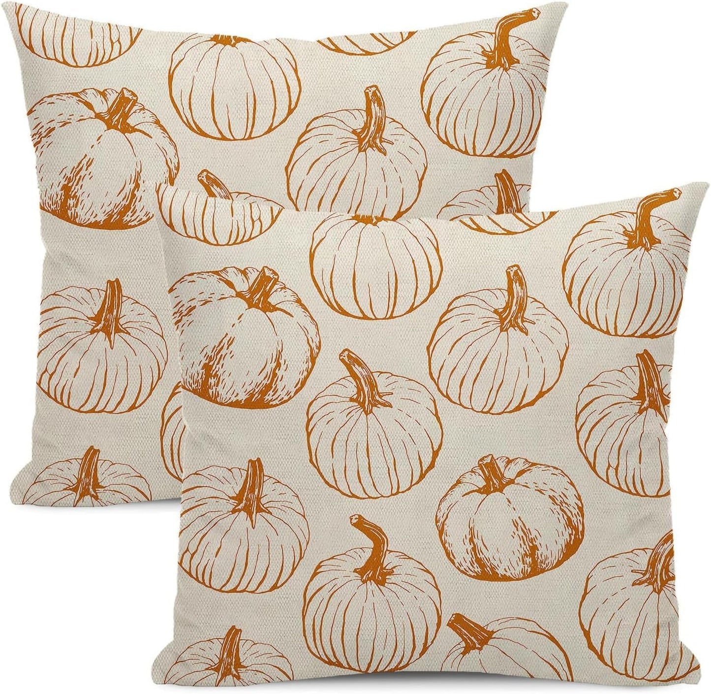 Fall Throw Pillow Covers 16 x 16 Set of 2 Orange Pumpkin Autumn Pillow Cover Harvest Thanksgiving Farmhouse Pillowcose Outdoor Line Decorative Cushion Case for Sofa Bed Couch Home Decor