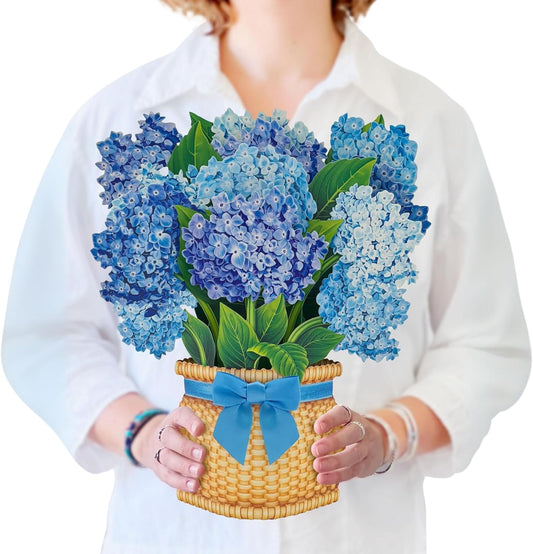 Freshcut Paper Pop Up Cards, Nantucket Hydrangeas, 12 Inch Life Sized Forever Flower Bouquet 3D Popup Greeting Card, Birthday Cards, Thank You Card, Blank Notecard & Envelope