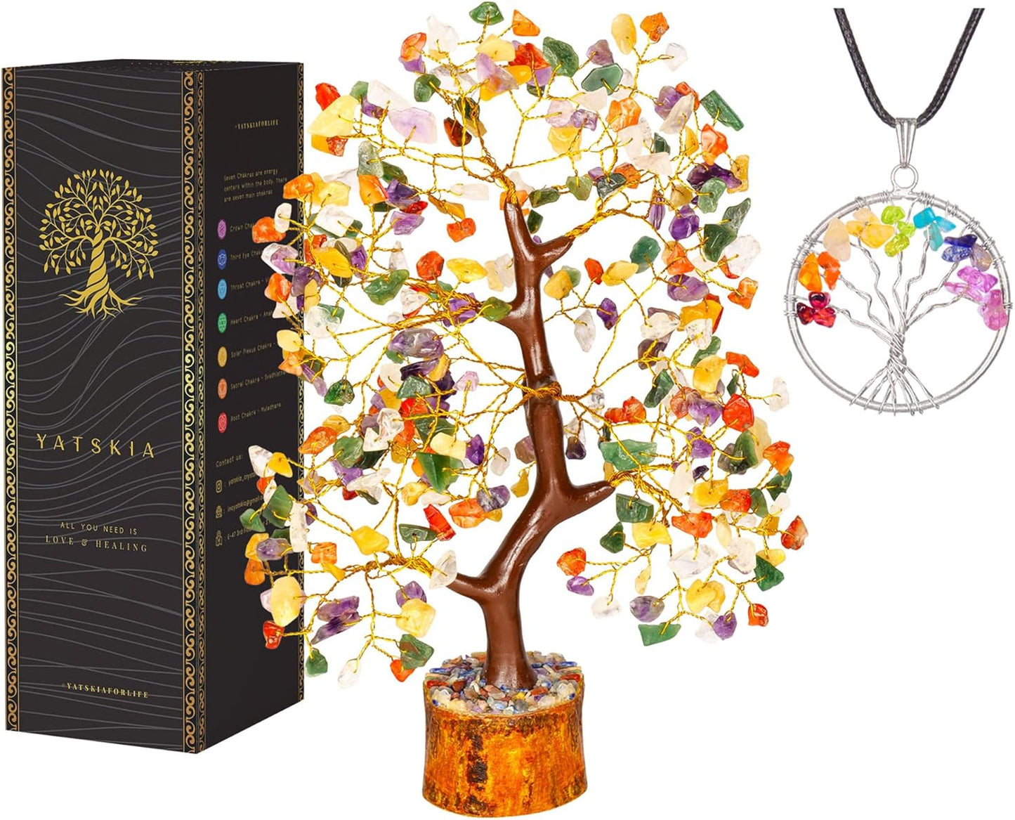 Chakra Tree - Crystal Tree - Stones and Crystals - Spiritual Decor - Good Luck Charms - Meditation Decor - Feng Shui Decor - Crystal Gifts for Women - Chakra Stones - Feng Shui Decor - Reiki Decor