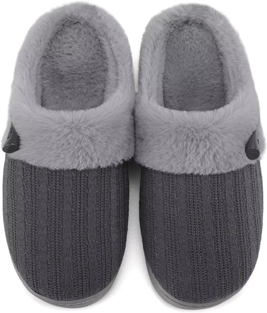 NineCiFun Women's Slip on Fuzzy House Slippers Memory Foam Slippers Scuff Outdoor Indoor Warm Plush Bedroom Shoes with Faux Fur Lining