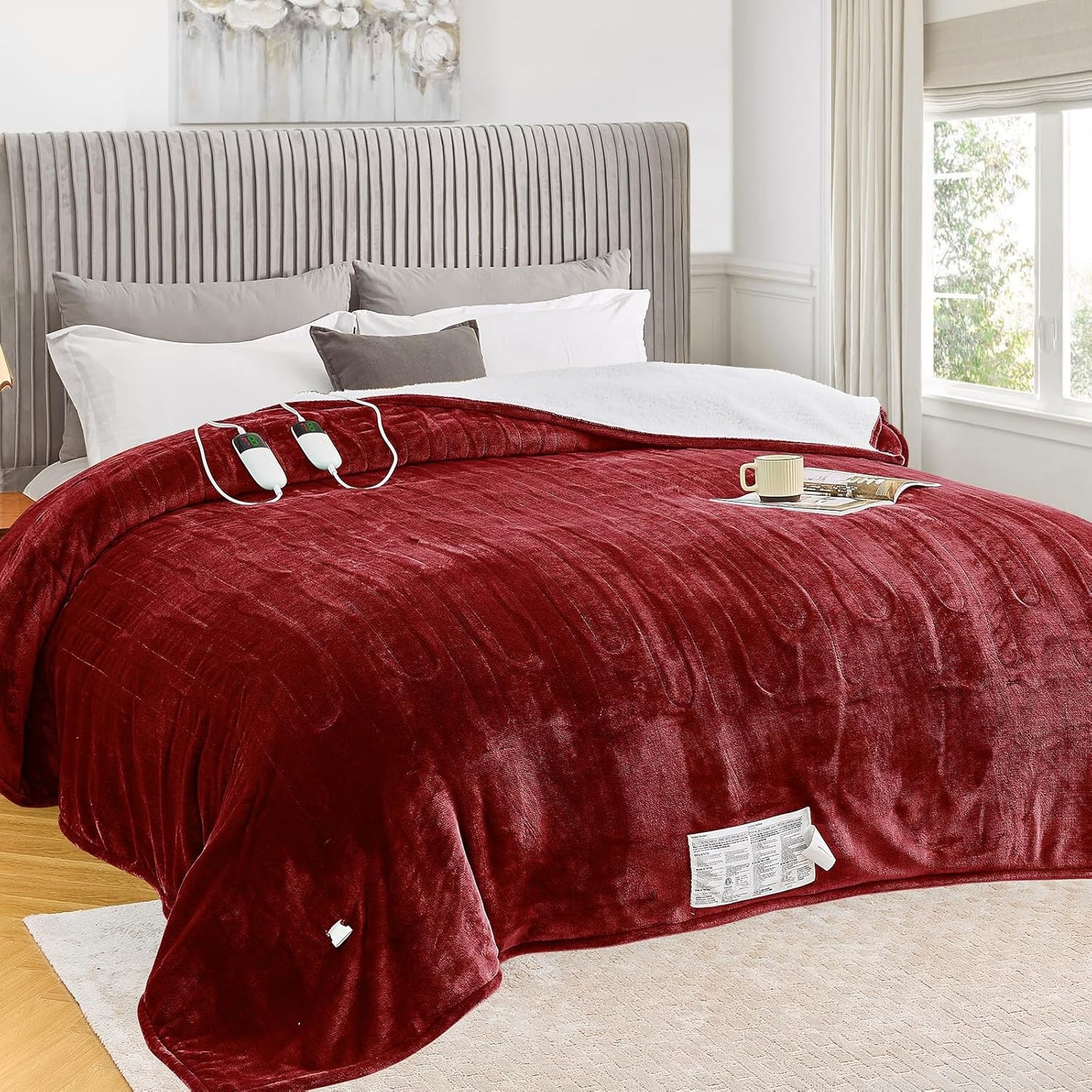 greenoak Heated Blanket Electric Queen Size 84"X90" Dual Control, Heating Blanket with 10 Heat Levels 1/2/4/6/8 Hours Auto-Off Overheat Protection, Soft Sherpa Warm, ETL Certified Red