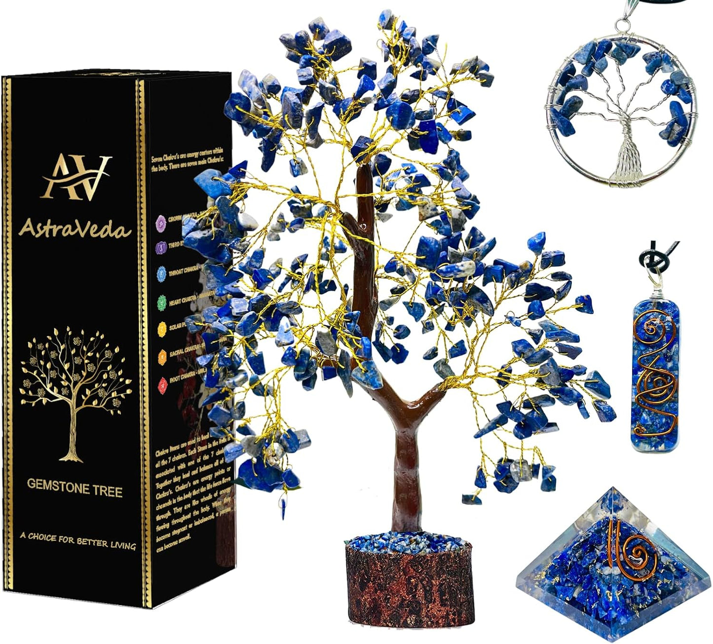 Lapis Lazuli Crystal Tree Sculpture, 10-12 inches, 300 Natural Crystals, Home Décor, Handmade Gift