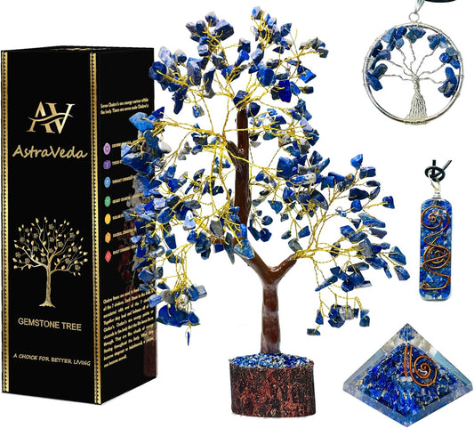 Lapis Lazuli Crystal Tree Sculpture, 10-12 inches, 300 Natural Crystals, Home Décor, Handmade Gift