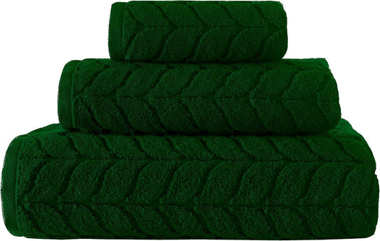 BAGNO MILANO Turkish Bath Towels, Soft Plush Jacquard Luxury Bath Towels, Quick Dry Towel Set (Royal Green, 3 pcs Towel Set)