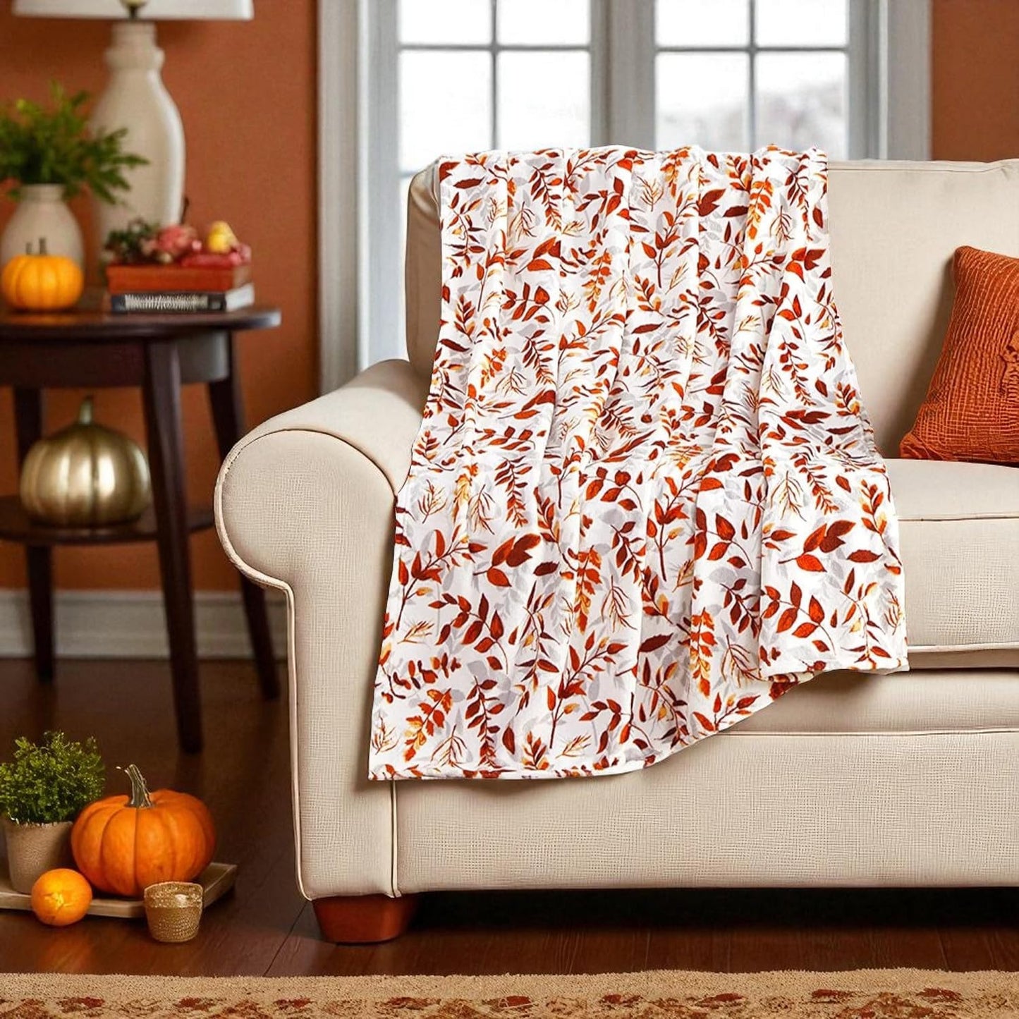 Fall Throw Blanket: Velvelty Soft Plush Fleece Accent for Bed or Couch Autumn Leaves 50" x 60"