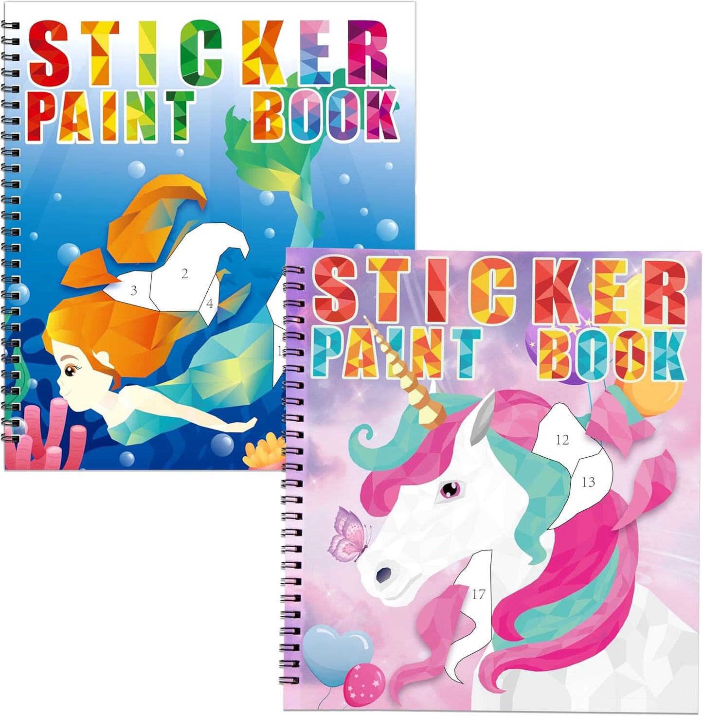 90shine 2PCS Sticker Books for Girls Kids Ages 4-8 Sea-Maid Horned Horse Themed Designs Party Gift Create 22 Pictures