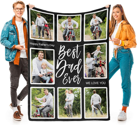Custom Blankets with Photo, Personalized Photo Blankets Fathers Day Personalized Gifts for Dad from Daughter Son Customized Blanket with Picture