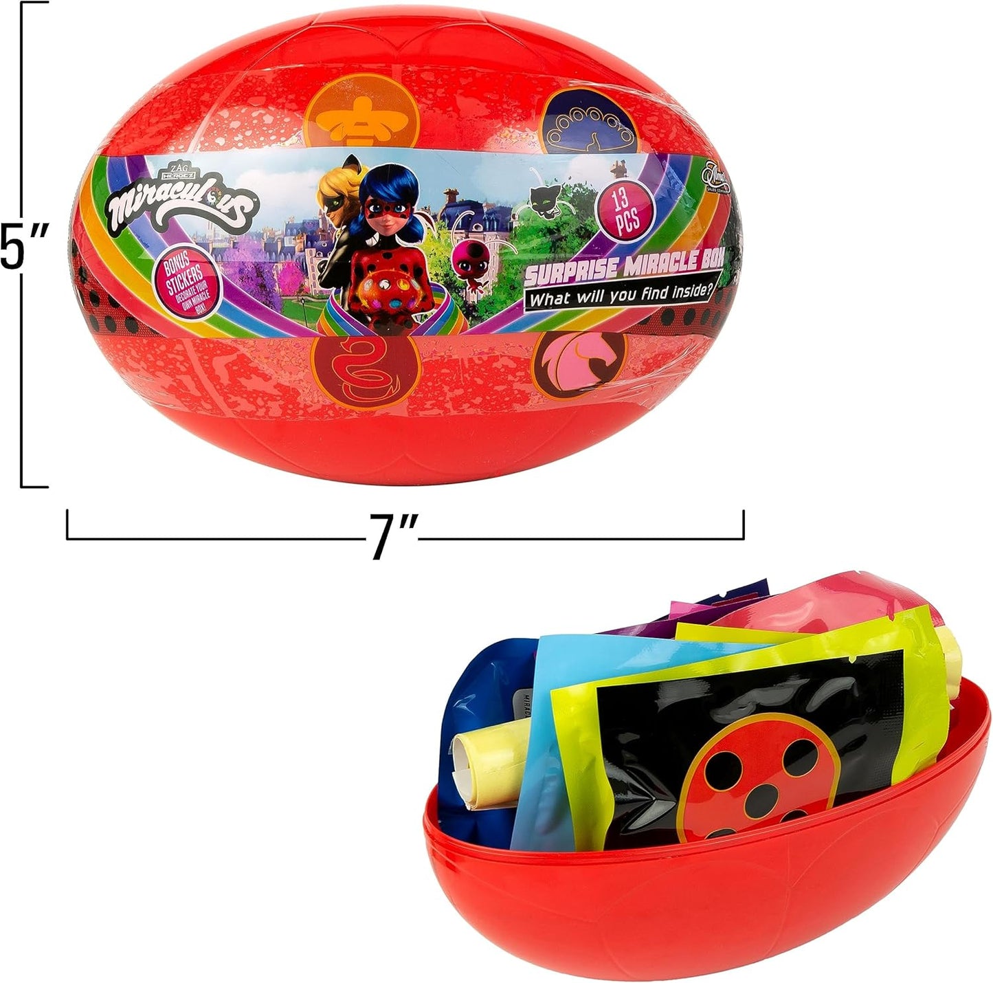 Miraculous 13pc Surprise Miracle Box -Zag Heroez Themed Ladybug and Cat Noir Toys Surprise with Stickers for Kids, Treasure Prizes, Birthday Favors
