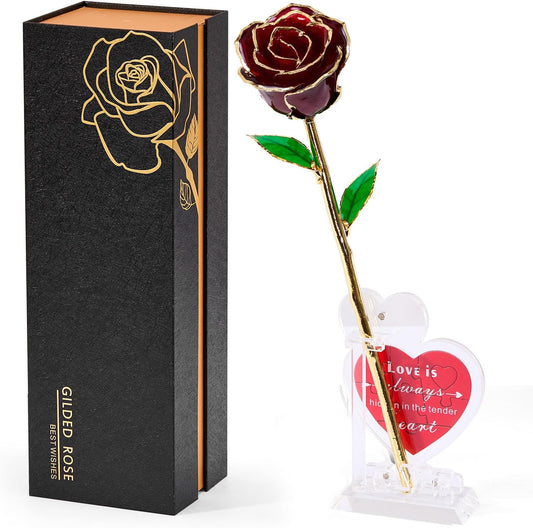 Mikasol Real 24K Gold Dipped Realistic Rose – Timeless Lifelike Bloom with Heart Puzzle Base – Romantic Gradient Red Flower Gift for Her, Wife, Girlfriend, Mom – Birthday, Anniversary, Mother’s Day