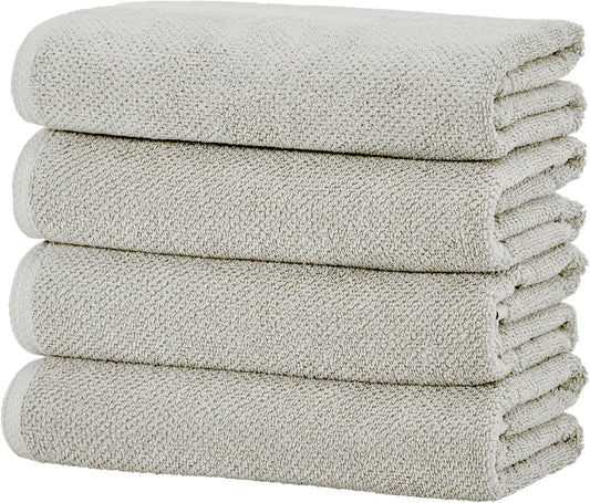 Grey Bath Towels - 100% Cotton 4 Pack 54x27 Bath Towel Set - Absorbent, Quick-Drying, Durable Towels for Bathroom Decor - Low-Twist, Two-Ply Fibers (Light Grey)